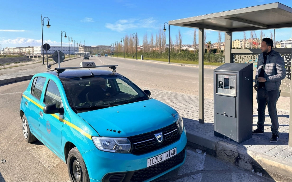 se déplacer à Tanger avec un petit taxi bleu typique