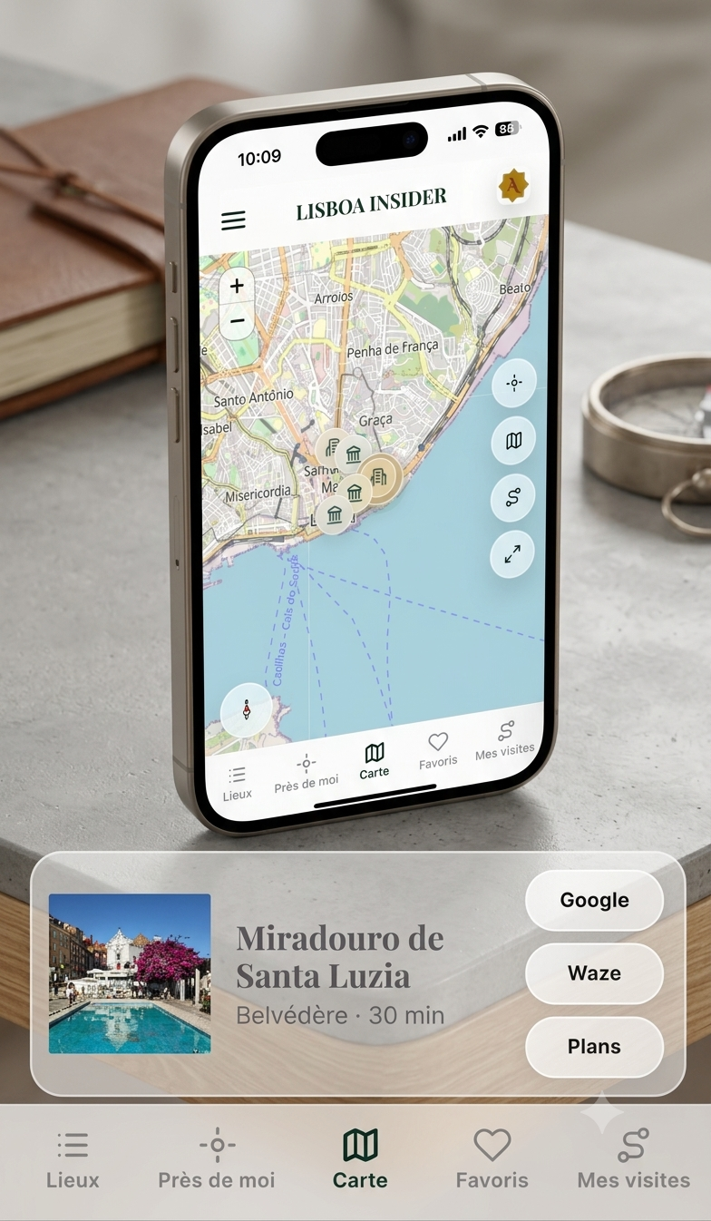 Carte interactive — aperçu de l’application Atlas Guides Lisboa Insider